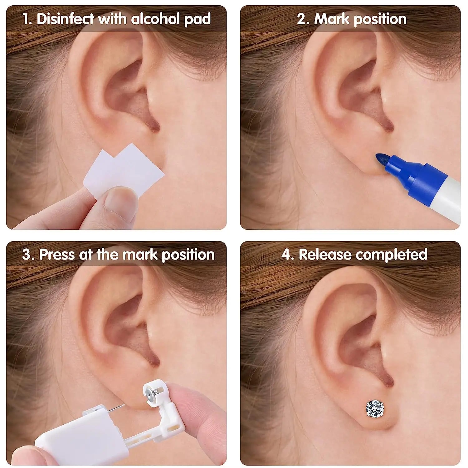 1/4Pcs Disposable Sterile Painless Ear Piercing Tools Set Safe Without Inflammation