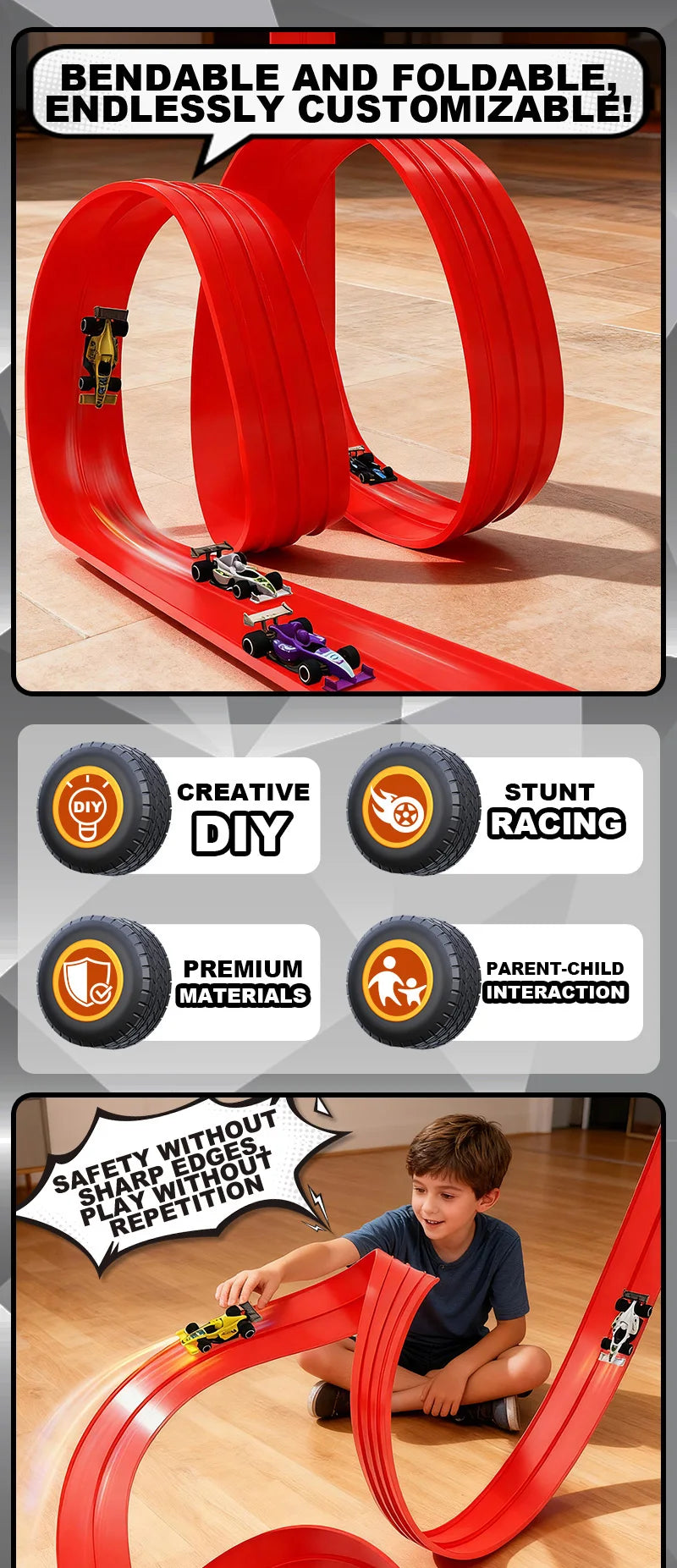 CowLost | product_id-portable-flexible-roll-up-double-track-racing-car-ramp-toy-compatible-with-4-cars |7