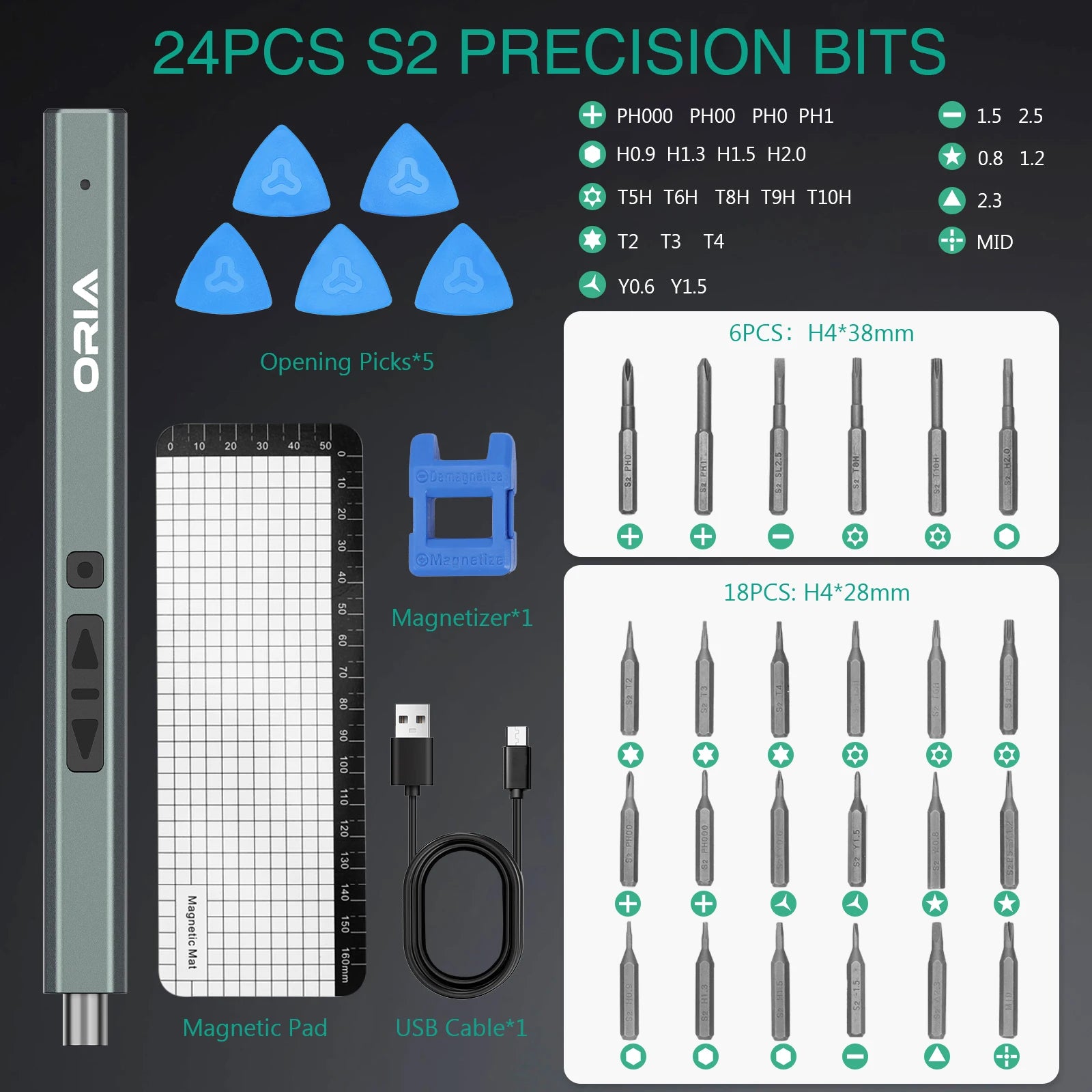 ORIA 33-in-1 Electric Precision Screwdriver Set with 24 Bits Cordless Repair Tool Kit for Phone Camera Watch