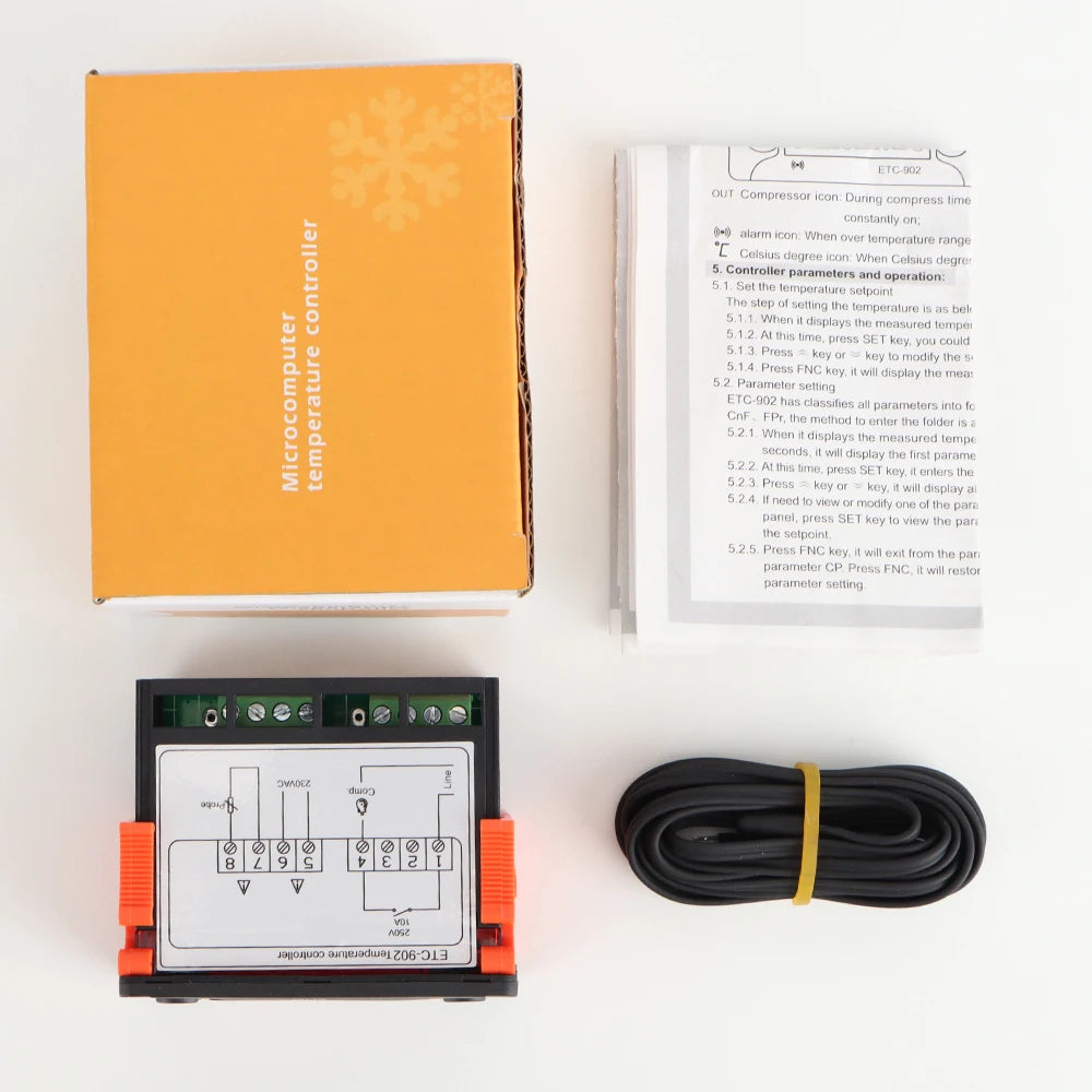 ETC-902 Digital Temperature Controller Thermostat Thermoregulator Incubator Relay LED 16A Heating Cooling 12V-24V AC 110V-220V