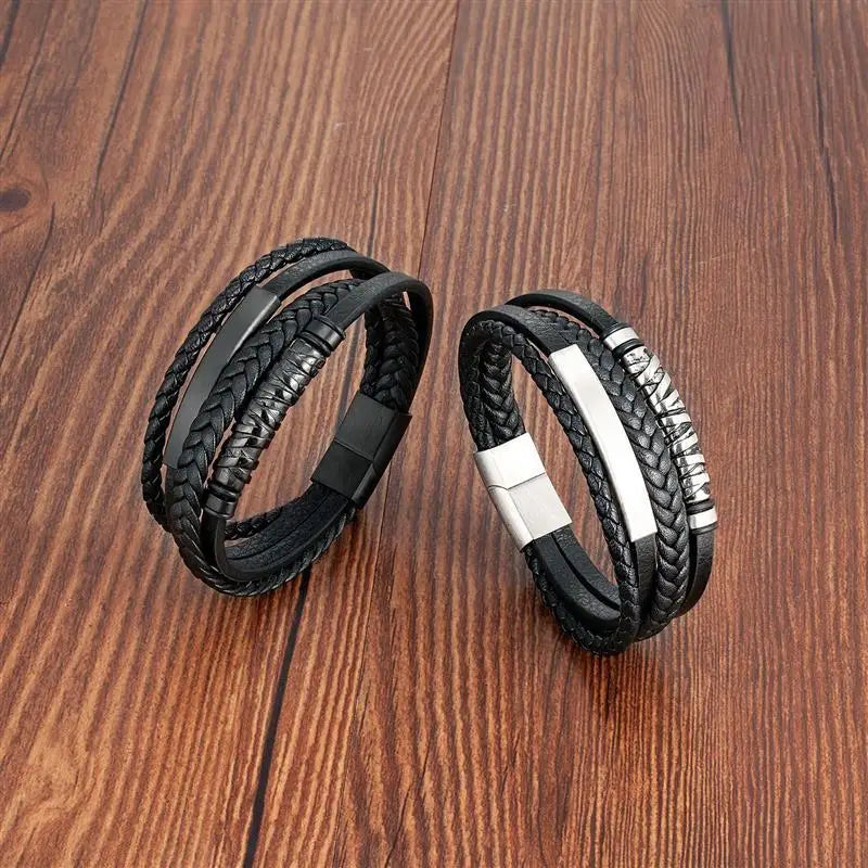 CowLost | multilayer-stainless-steel-insert-bracelet-viking-leather-bracelets-for-men |2