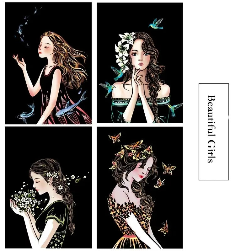 CowLost | product_id-4-pcs-a4-diy-scratch-painting-set-with-cartoon-animals-night-view-designs |27