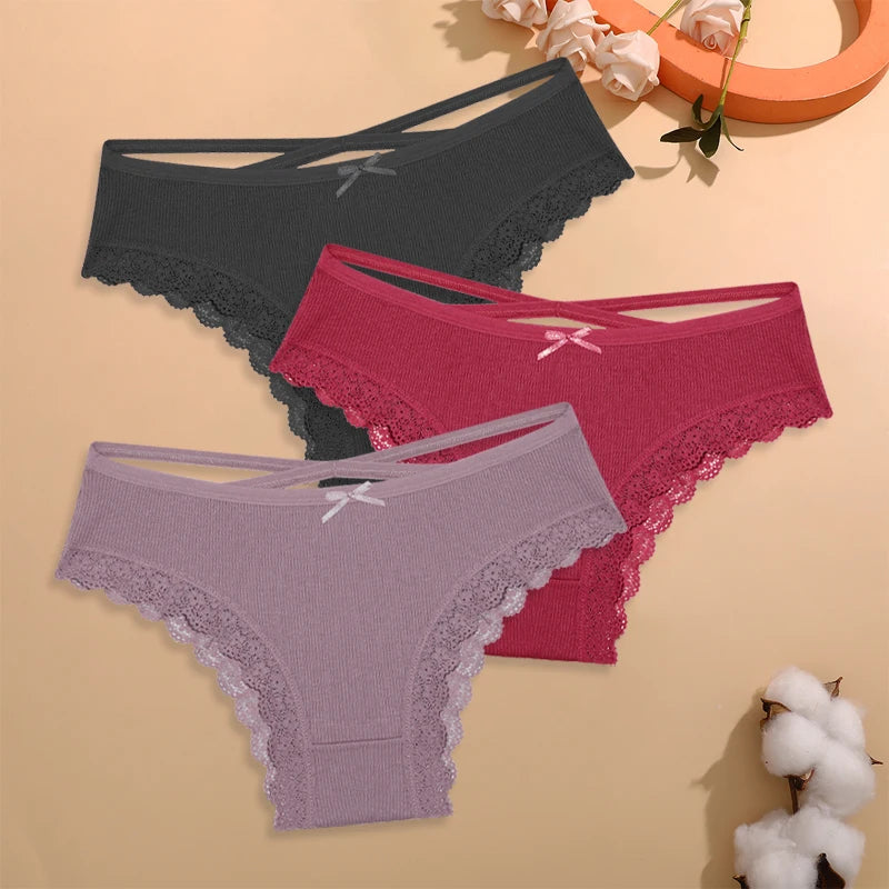 CowLost | activewear-pants-finetoo-4pcs-women-s-cotton-striped-lace-briefs |27