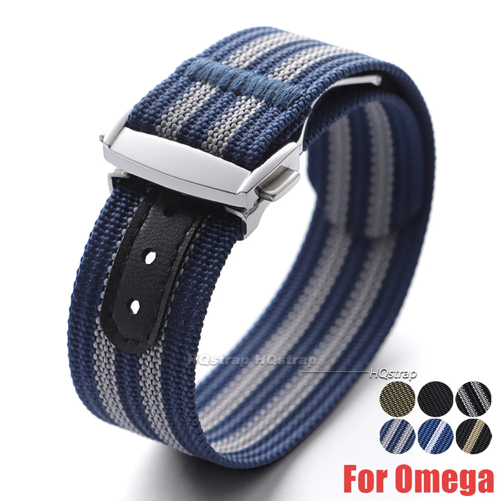 CowLost | product_id-20mm-ribbed-nylon-watch-strap-for-omega-swatch-moonswatch-with-stainless-steel-folding-buckle-unisex-sport-replacement-band |7