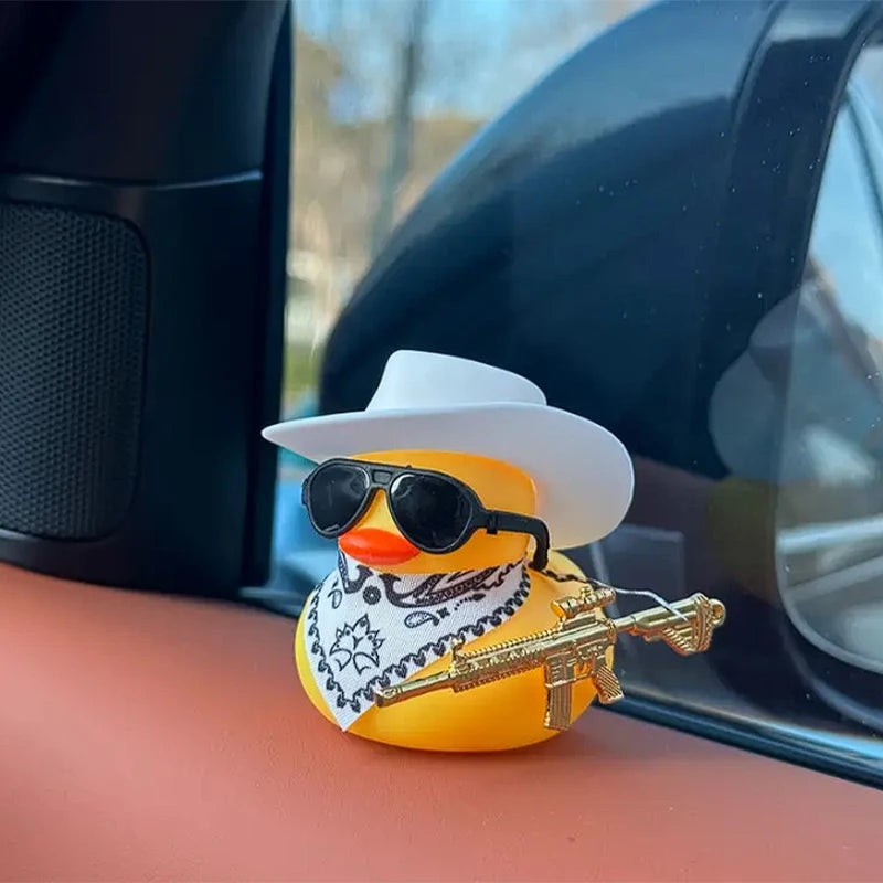 CowLost | product_id-cowboy-duck-with-guns-car-dashboard-decoration-rubber-duck-ornament-with-mini-swim-ring-sun-hat-and-sunglasses |9