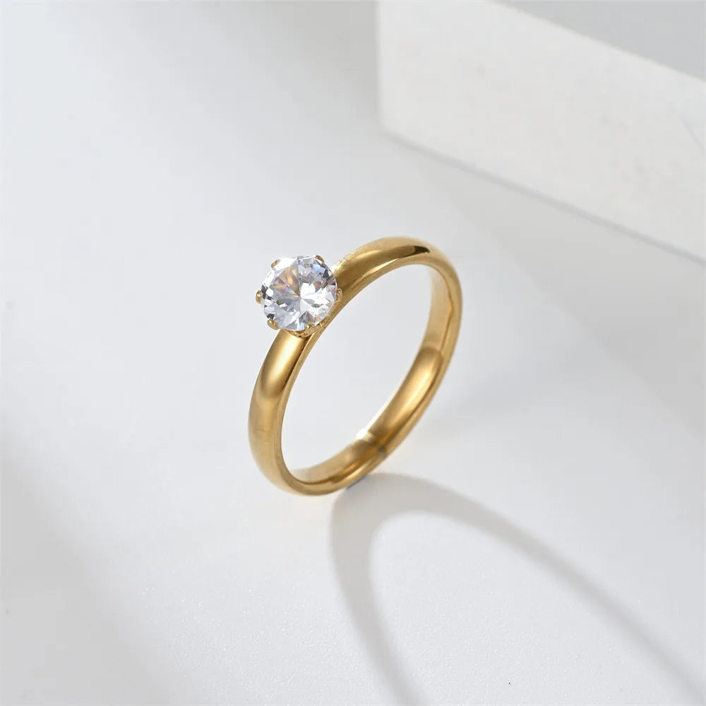 Stainless Steel Zircon Couple Engagement Rings for Men and Women Size 5-12 Valentine's Day Gift