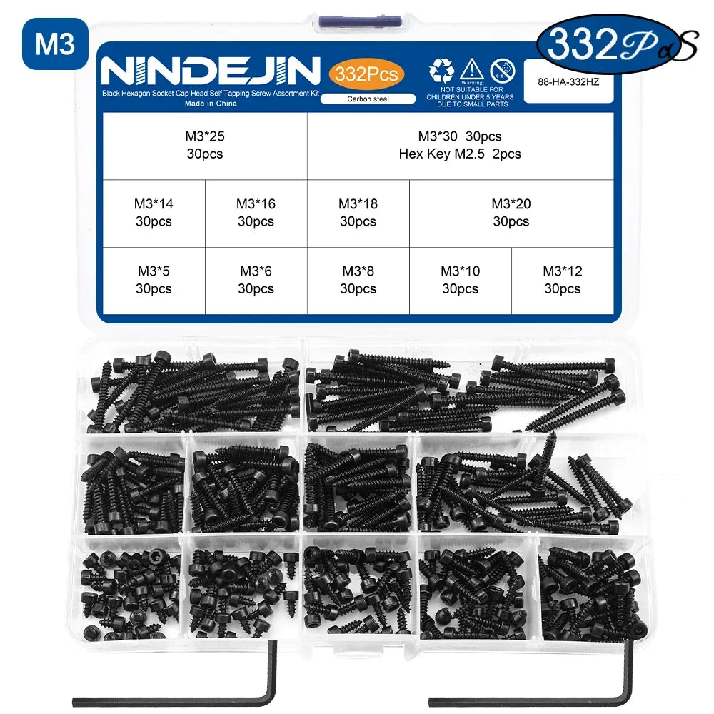 CowLost | nindejin-hex-socket-cap-head-self-tapping-screw-set-m2-m2-6-m3-m3-5-m4-carbon-steel |8