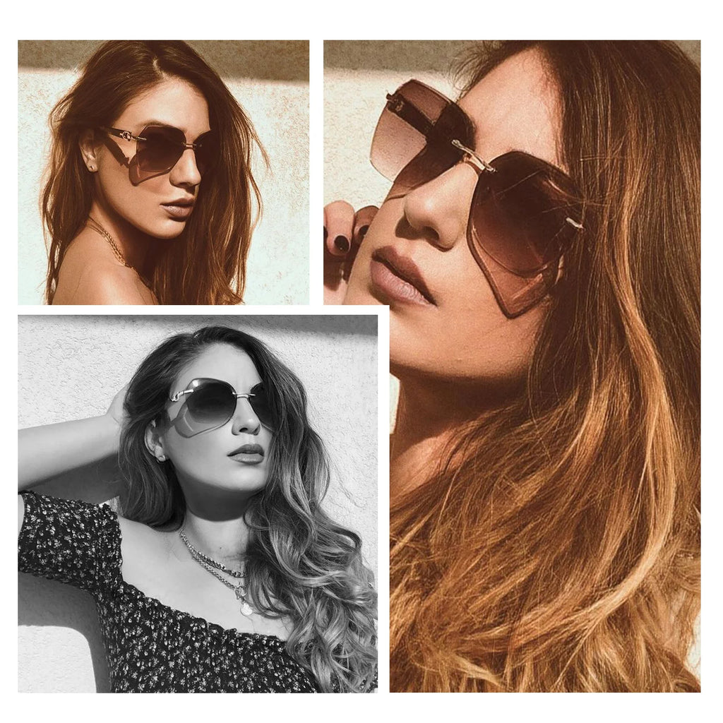 CowLost | zenottic-fashion-women-rimless-sunglasses-for-ladies-trendy-geometric-diamond-cutting-gradient-lens |12