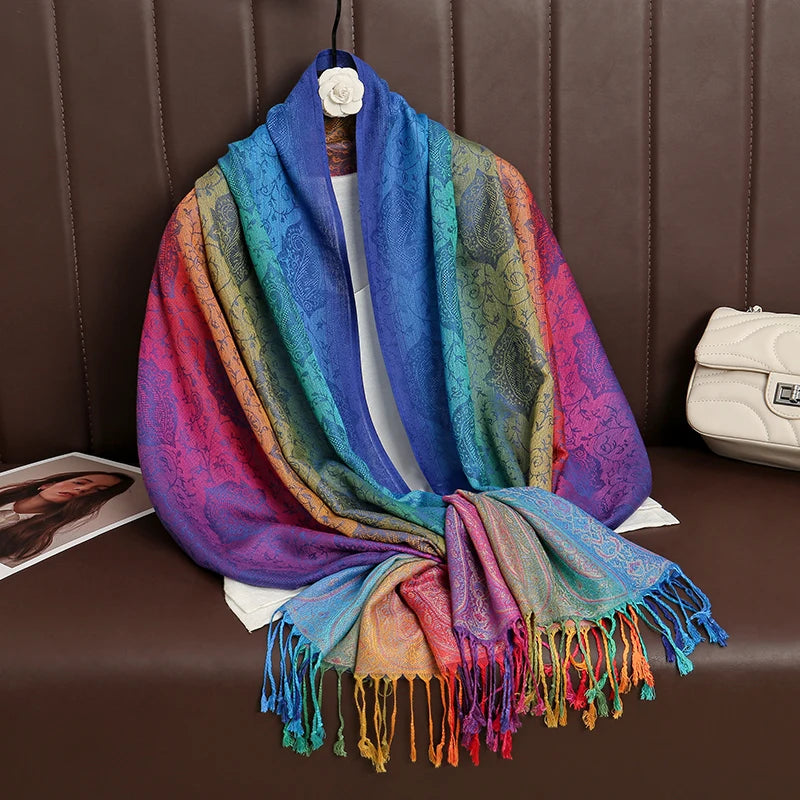 CowLost | rainbow-colors-winter-warm-thick-ethnic-style-jacquard-scarf |15