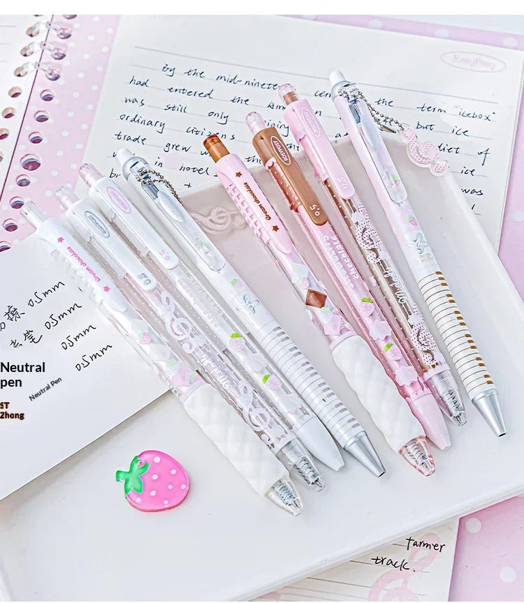 CowLost | product_id-2026-rosyposy-0-5mm-retractable-gel-pen-aesthetic-strawberry-music-notes-design-quick-dry-for-office-exam |19
