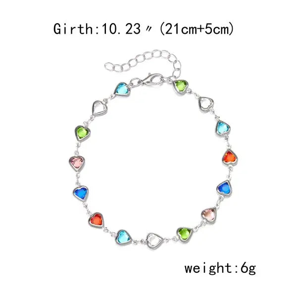 CowLost | vintage-boho-love-heart-crystal-colorful-anklet-for-women |18