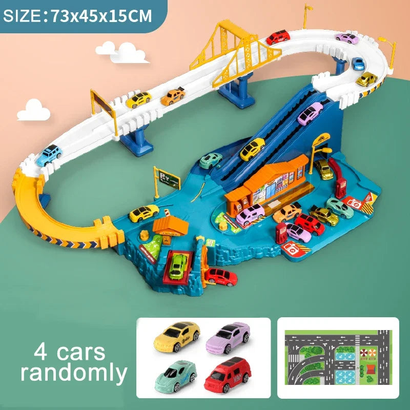 Dinosaur Electric Rail Car Racing Toy Interactive Mechanical Parking Lot for Children
