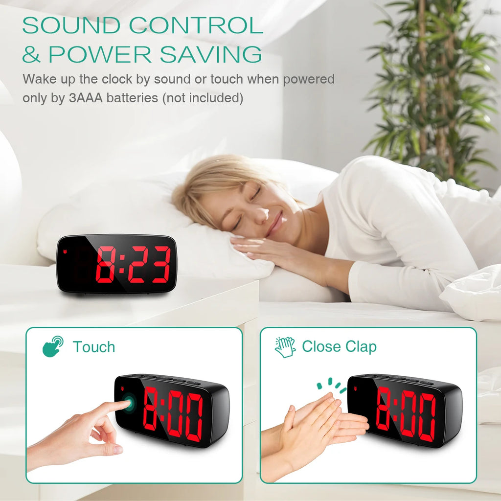ORIA Digital LED Alarm Clock Voice Control Snooze Temperature Display Night Mode