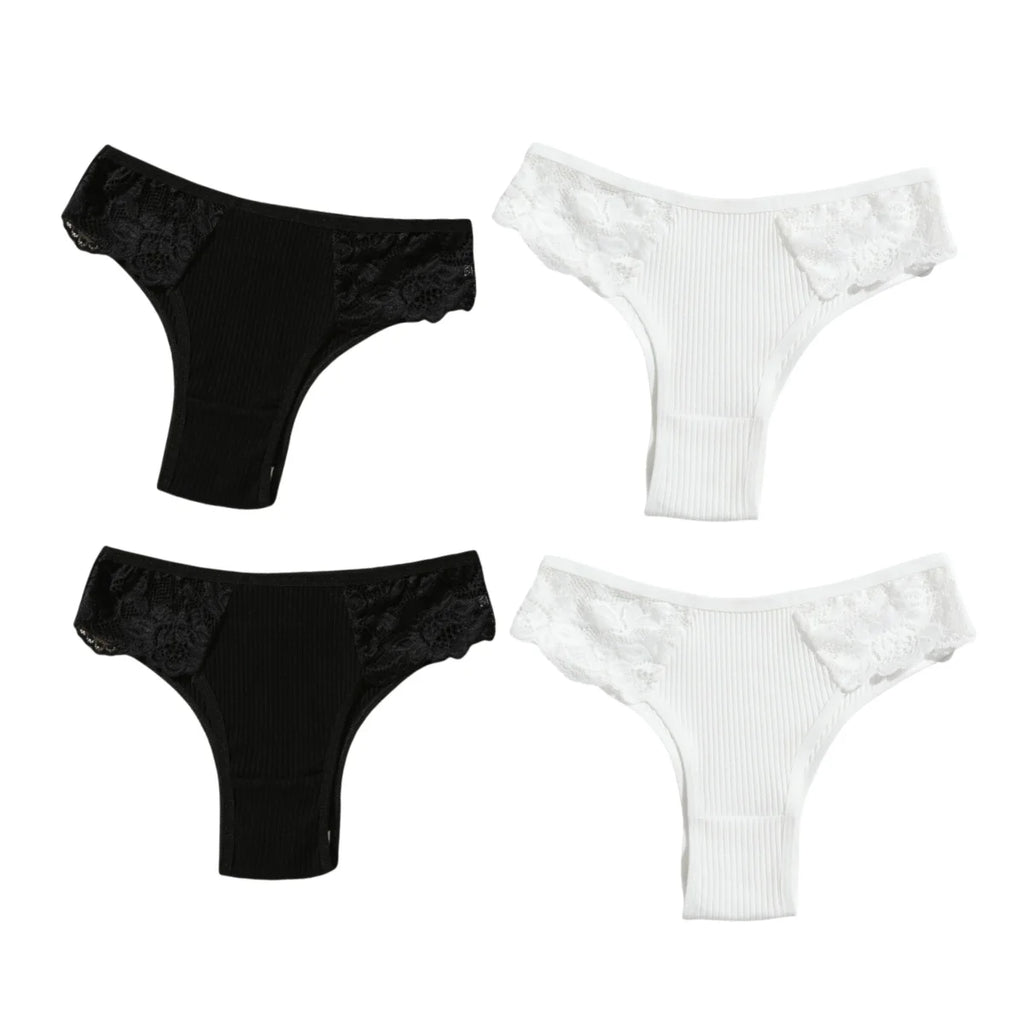 CowLost | product_id-4pcs-womens-cotton-ribbed-low-rise-brazilian-lace-briefs |18