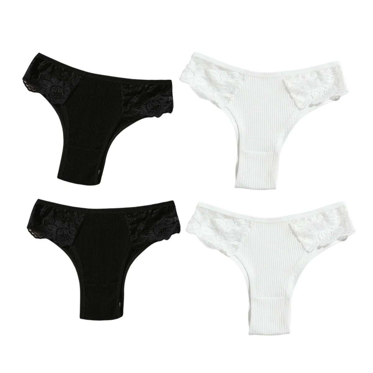 CowLost | product_id-4pcs-womens-cotton-ribbed-low-rise-brazilian-lace-briefs |18