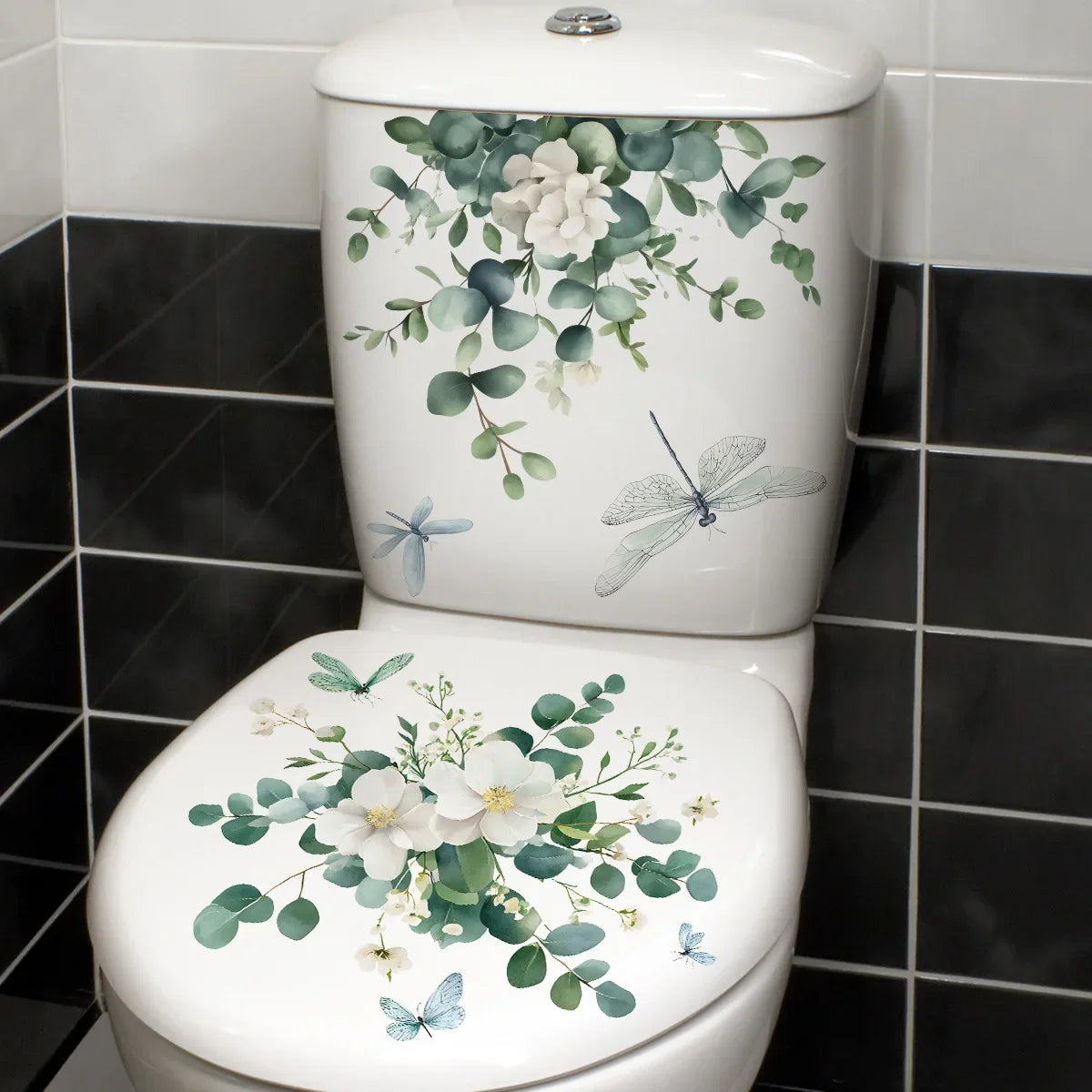 CowLost | 2pcs-diy-bathroom-sticker-bird-flower-design-for-bathroom |24