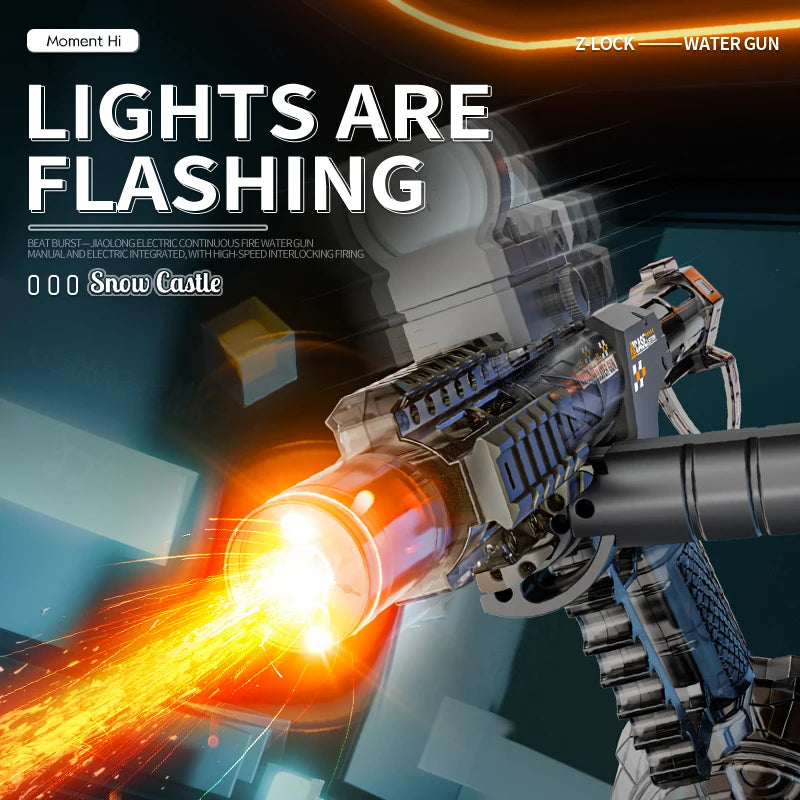 Long Range Electric Water Gun Toy with Automatic Sensor and Muzzle Flame for Kids