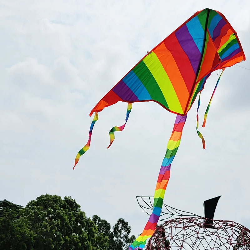 Rainbow Triangle Kite with Long Tail and Flying Line for Kids Outdoor Fun