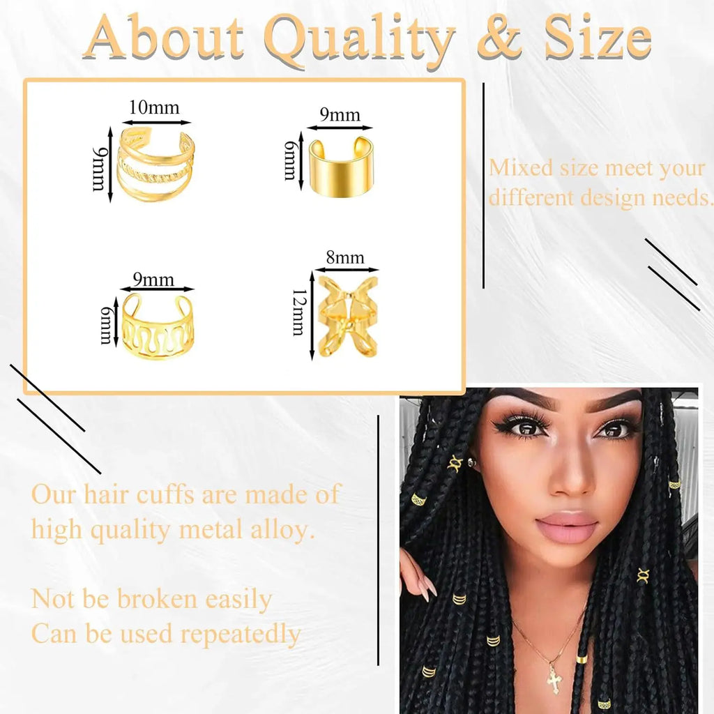 40pcs Gold Hair Cuffs Braids Rings Adjustable Hair Beads for Dreadlock Accessories