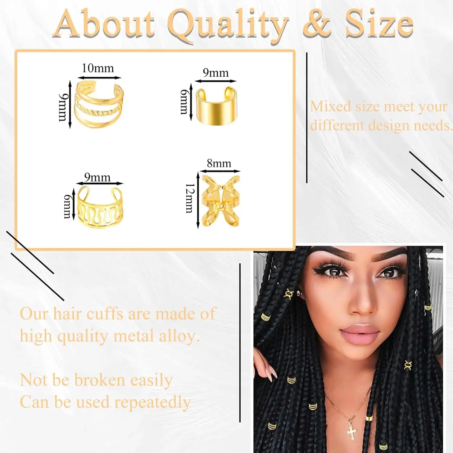 40pcs Gold Hair Cuffs Braids Rings Adjustable Hair Beads for Dreadlock Accessories