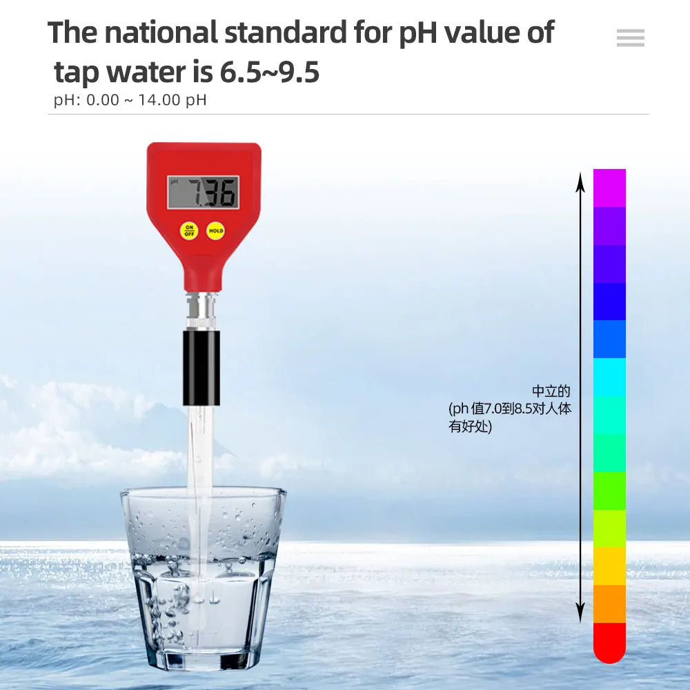 JUANJUAN PH-98108 Digital pH Meter with Sharp Glass Electrode 0-14 pH for Water, Food, Soil Testing