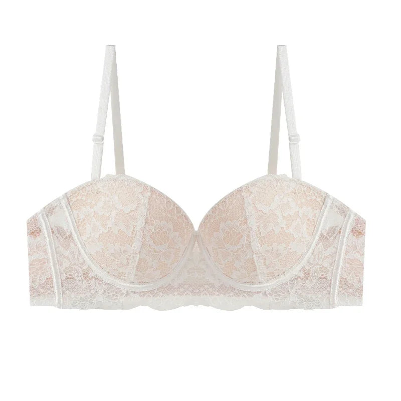 CowLost | black-lace-bra-women-small-chests-gathering-bralette-removable-shoulder-strap |19