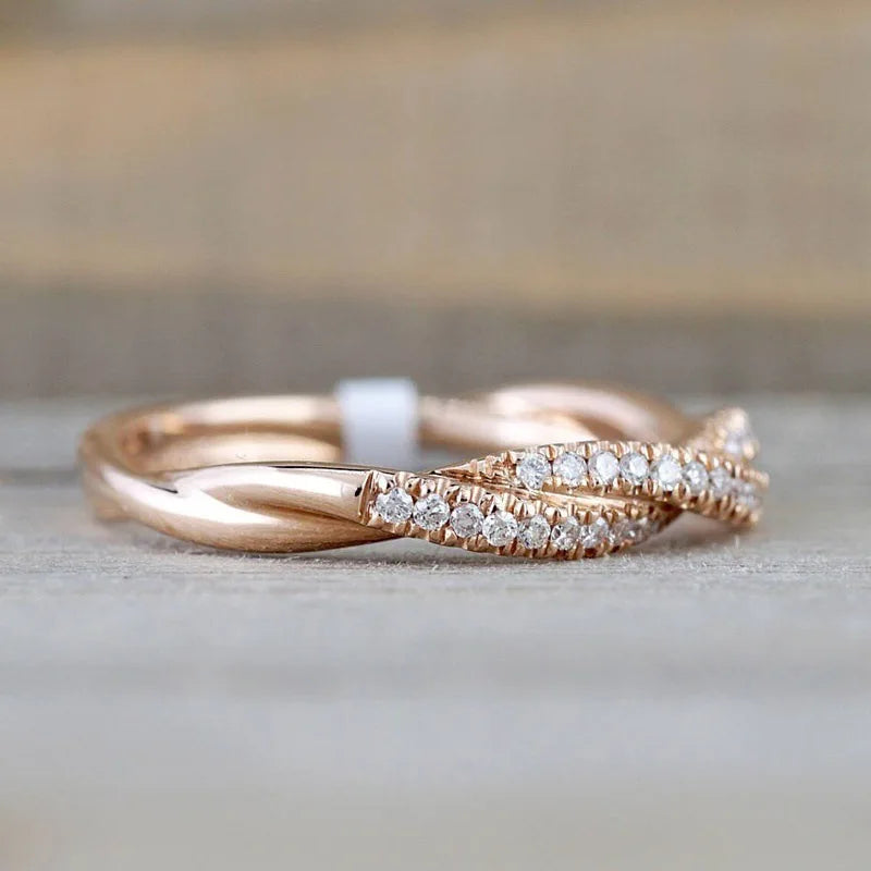 Women's Twisted Zircon Ring Silver Plated Stainless Steel Jewelry Gift