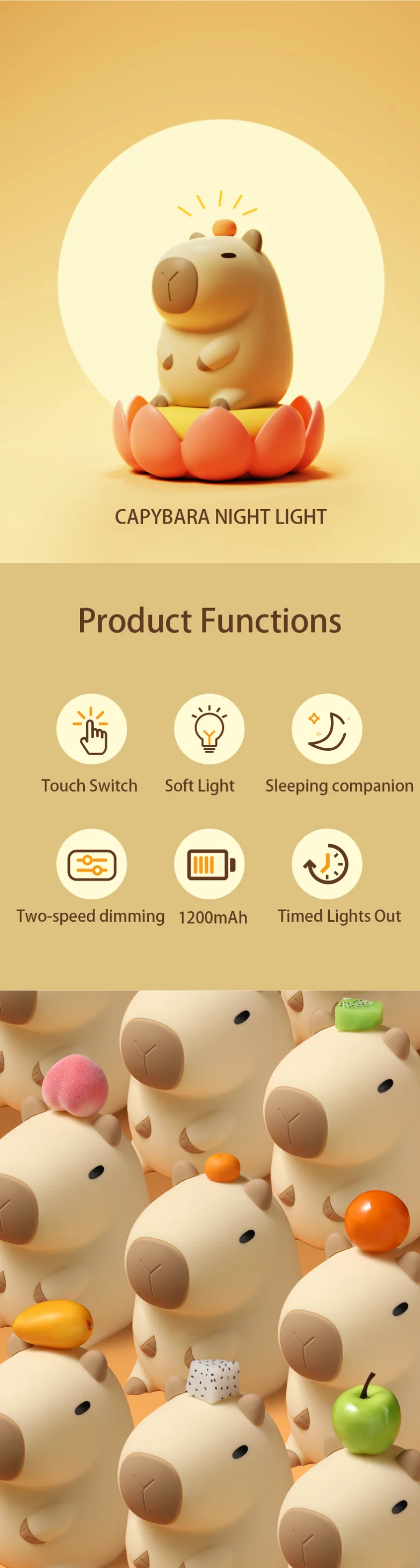 CowLost | product_id-cartoon-capybara-usb-rechargeable-silicone-night-light-with-dimming-and-timer |7
