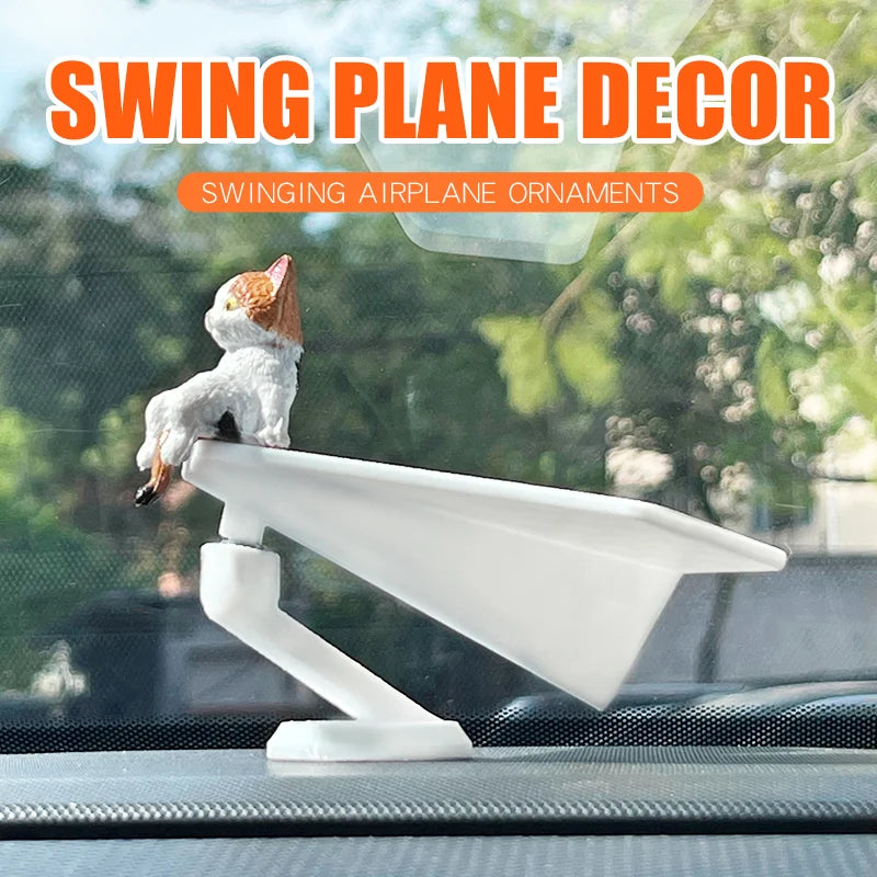 CowLost | inertial-swing-plastic-paper-airplane-move-cute-cat-kitty-wag-plane-sway-car-ornament-dashboard-decorations-cool-fun-accessories |3