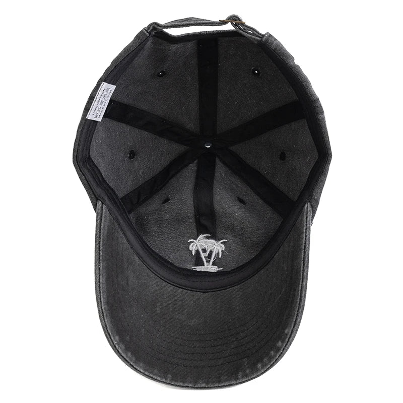 CowLost | unisex-washed-cotton-cap-coconut-tree-embroidery-vintage-baseball-cap |4