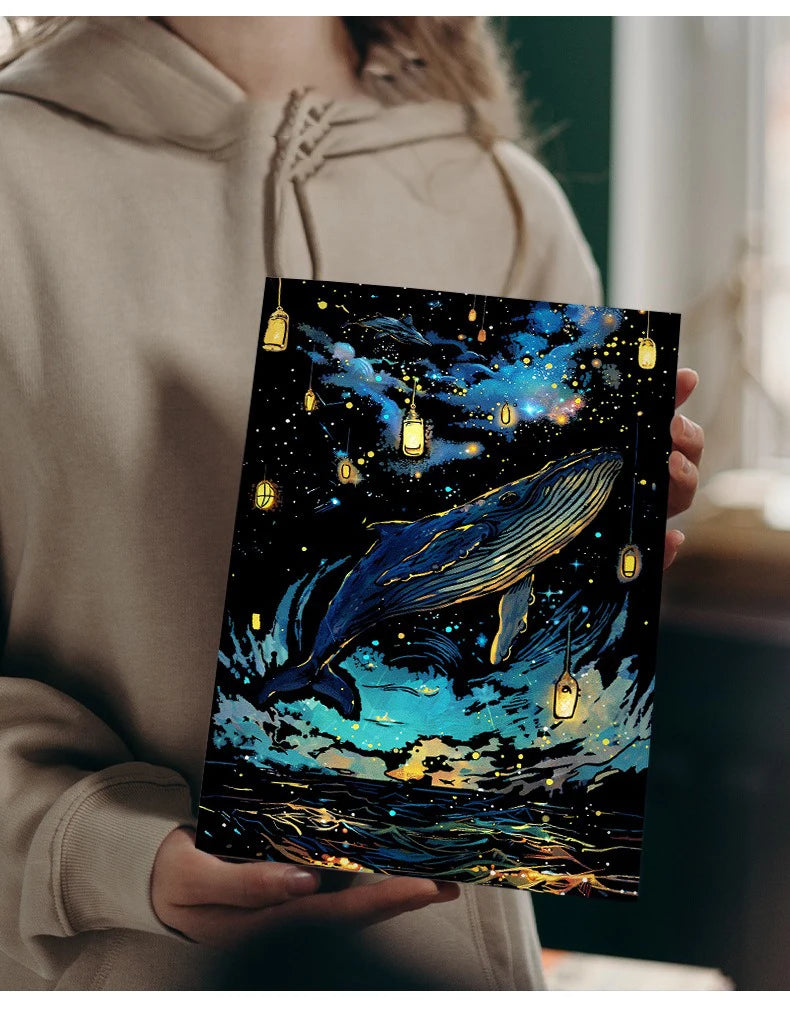 CowLost | product_id-4-pcs-a4-diy-luminous-scratch-painting-set-animal-butterfly-whale-landscape-night-view |16