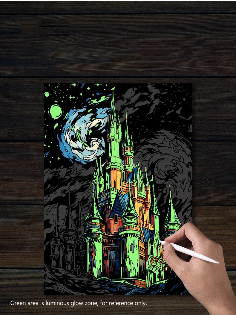 CowLost | product_id-a3-diy-noctilucent-scratch-painting-kit-castle-starry-cat-dolphin-landscape-night-scenes |9