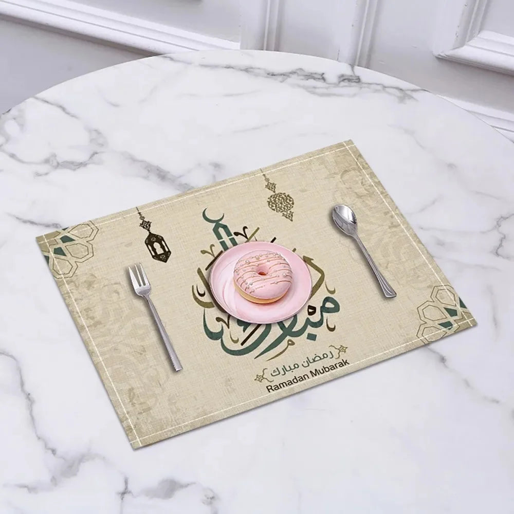 CowLost | 42x32cm-ramadan-linen-placemat-eid-mubarak-table-ornaments |7