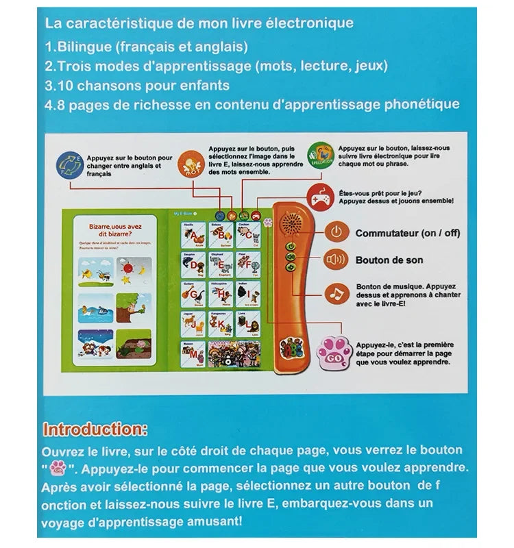 French-English Bilingual Children's Voice Reading Book Early Learning Toy