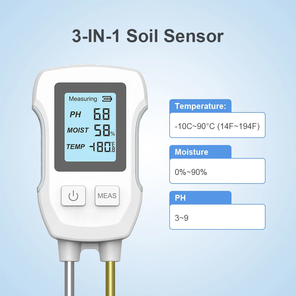 3-in-1 Digital Soil Tester PH Moisture Temperature Meter with LCD for Garden Plants