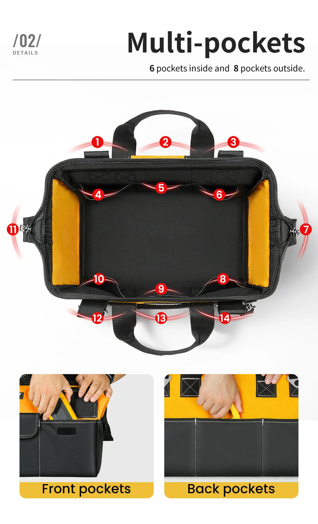CowLost | product_id-heavy-duty-14-pocket-tool-bag-with-adjustable-shoulder-strap-organizer-storage |9