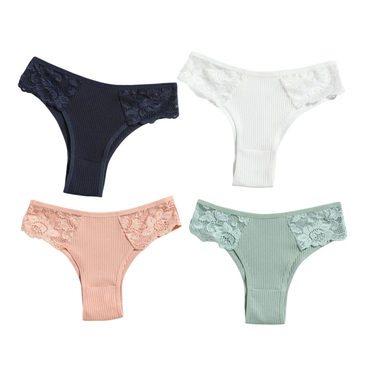 CowLost | product_id-4pcs-womens-cotton-ribbed-low-rise-brazilian-lace-briefs |16