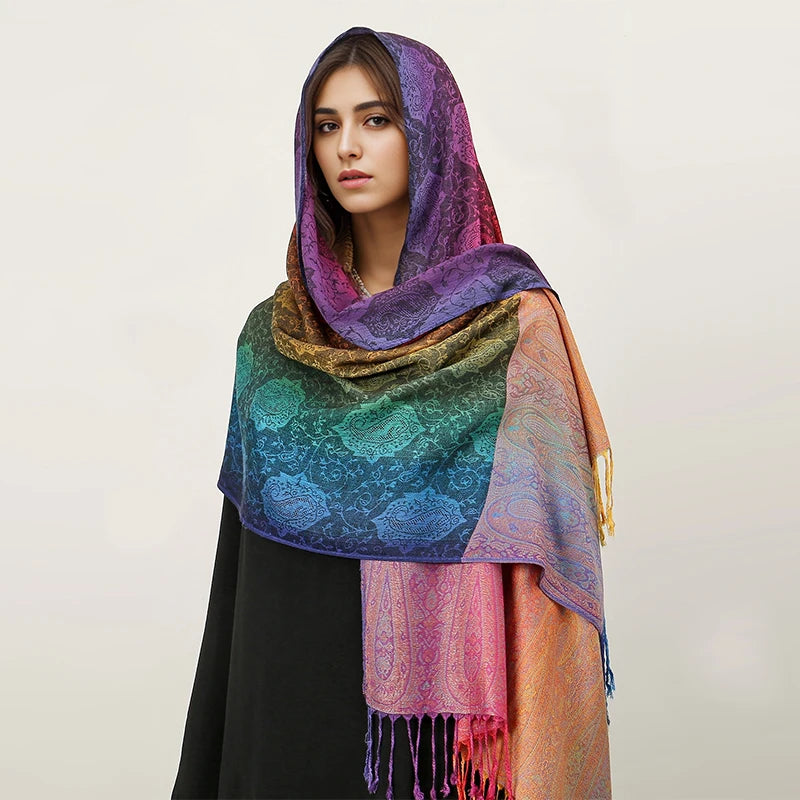 CowLost | rainbow-colors-winter-warm-thick-ethnic-style-jacquard-scarf |1