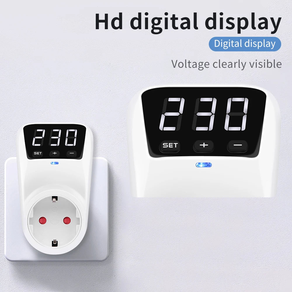 LCD Voltage Protector with LCD Display, Automatic Reset, Surge & Undervoltage Protection, EU/US Plug