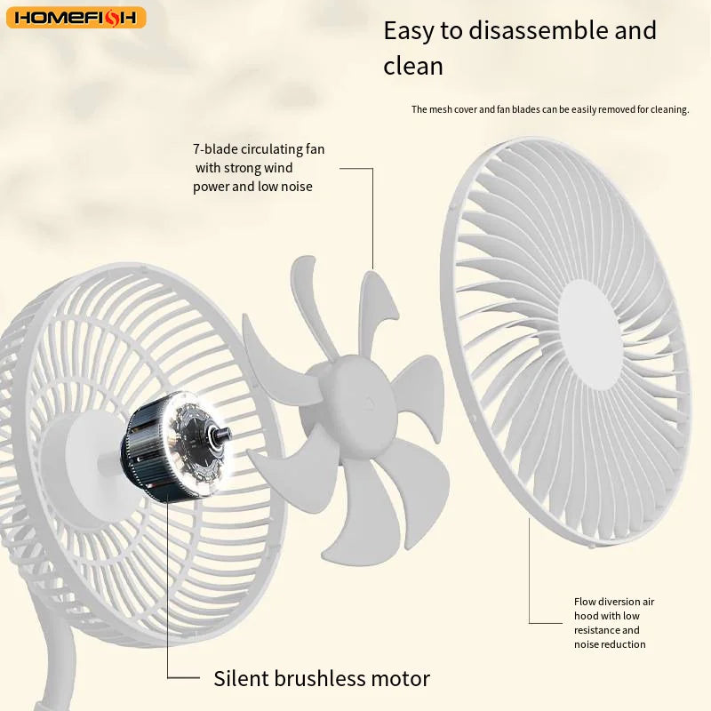 CowLost | product_id-homefish-3600mah-portable-clip-fan-4-gears-quiet-720-rotatable-battery-fan |4