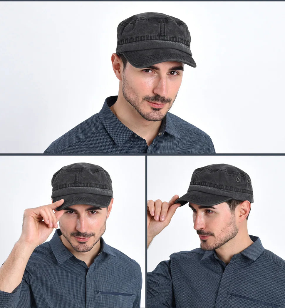 CowLost | voboom-washed-cotton-military-cadet-army-caps-for-men |10