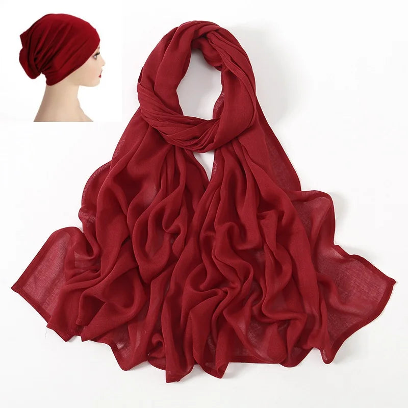 CowLost | 2pcs-set-hijab-matching-color-jersey-cap-lady-plain-viscose |12