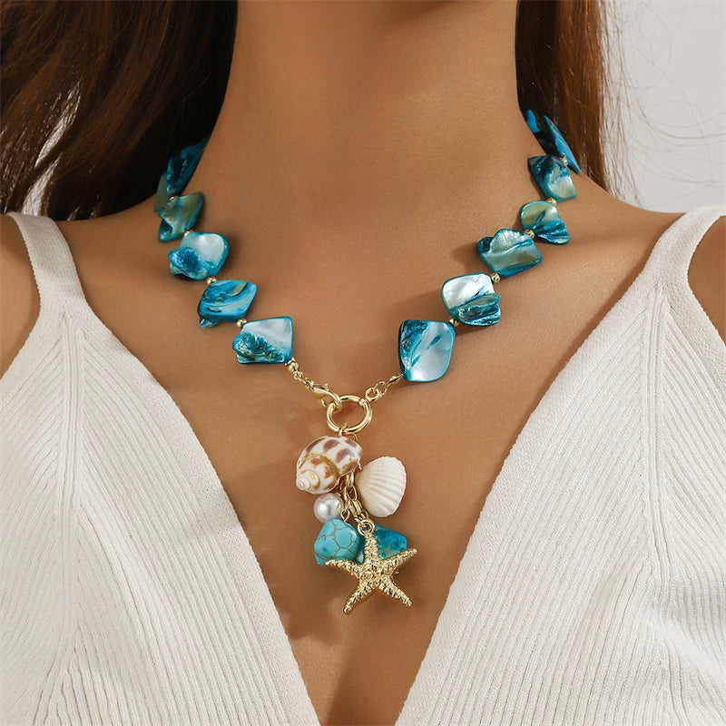 CowLost | bohemia-shell-conch-pendant-necklace-for-women-girl-trendy-starfish-beaded-chain-necklaces-ocean-series-vacation-beach-jewelry |1