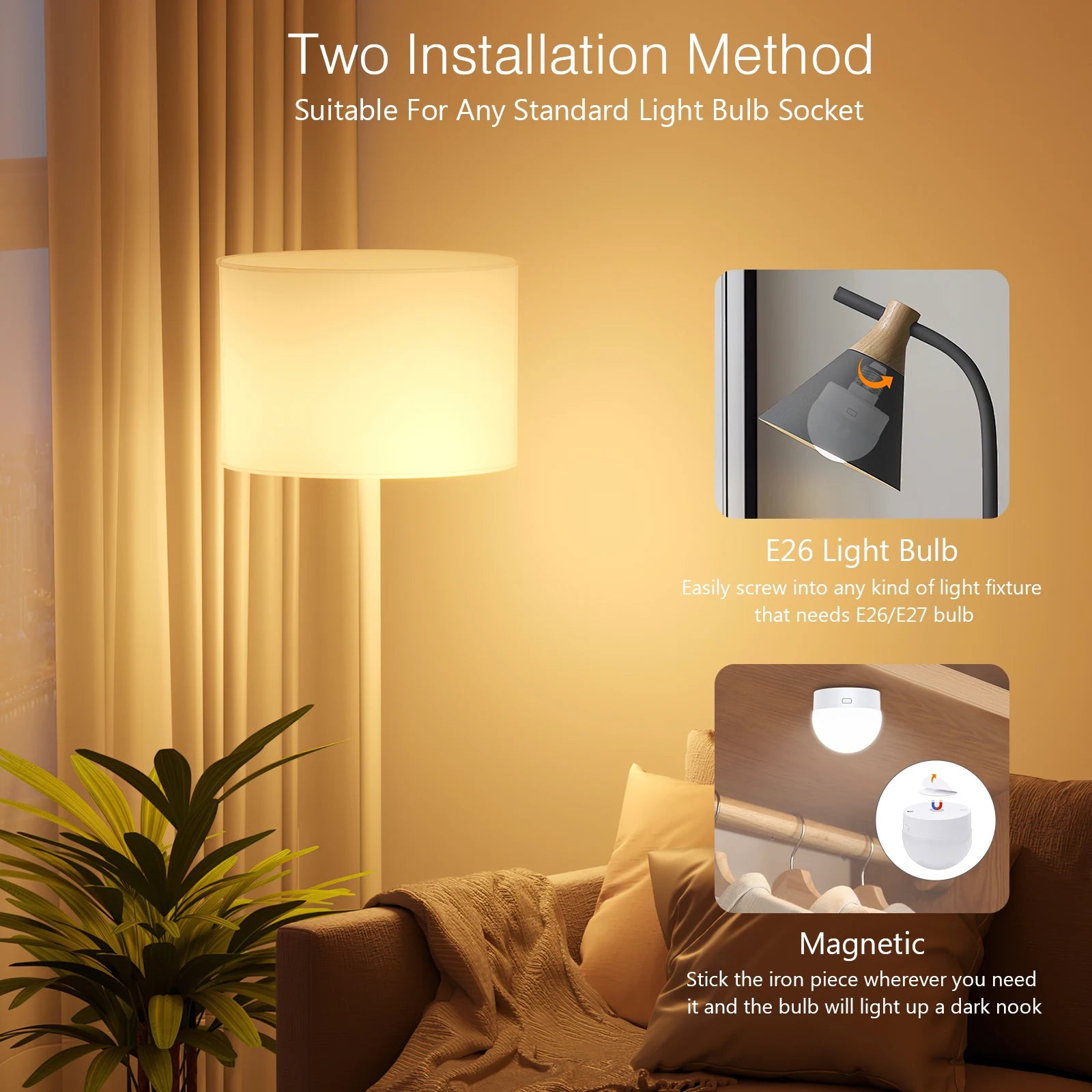 ORIA Rechargeable E26/E27 LED Bulb with Remote, 3 Color Temperatures & RGB for Bedroom/Living Room