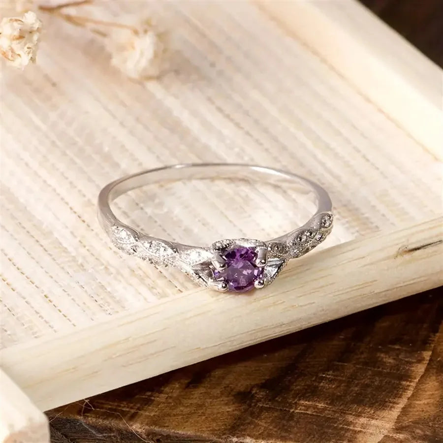 Autumn Winter Light Luxury Amethyst Zirconia Women's Fashion Ring