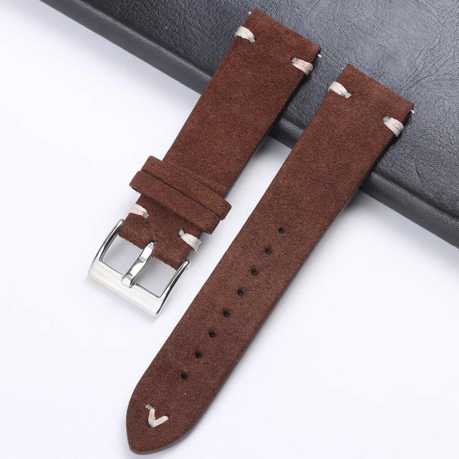 CowLost | product_id-hqstrap-grey-vintage-suede-leather-watch-strap-18-22mm-handmade-stitching-universal-replacement |22