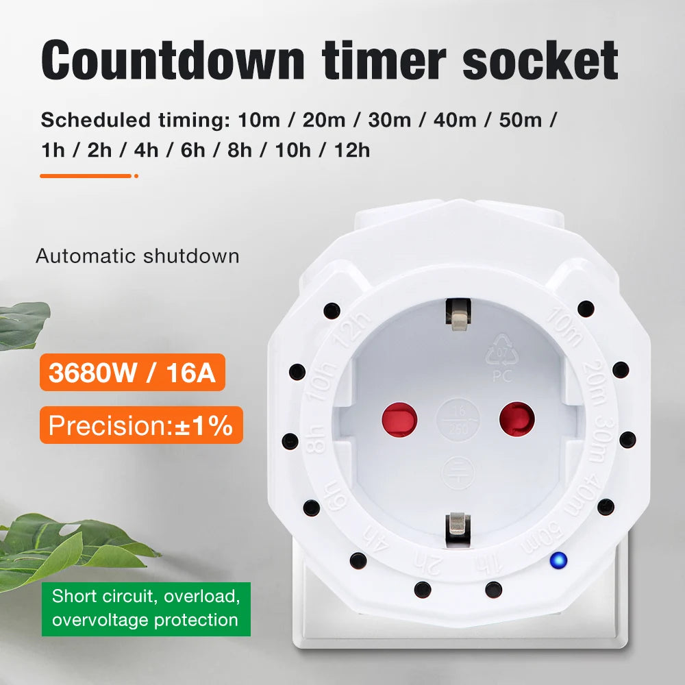 12/24H Countdown Timer Socket EU Plug 16A 230V Scheduled Charging Switch for Lighting