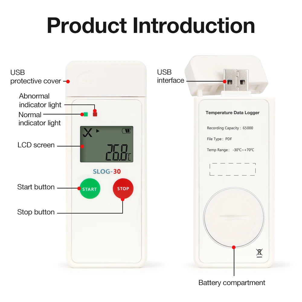 Reusable USB Temperature Data Logger 65000 Sets PDF Report for Food Medicine Vaccine Cold-Chain
