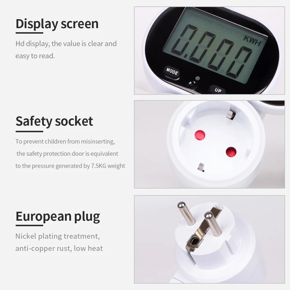 Digital LCD Energy Meter 230V Electric Wattmeter 0.00-9999.9 KWH Power Consumption Monitor