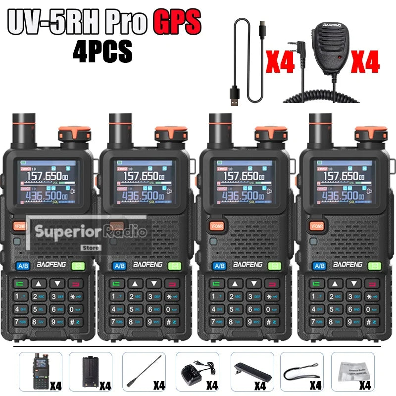 CowLost | intercom-accessories-baofeng-uv-5rh-pro-gps-walkie-talkie-10w-640-channels-type-c-charging-noaa-weather-2-4pcs |16